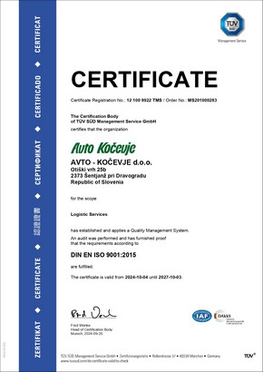 T&Uuml;V Certificate